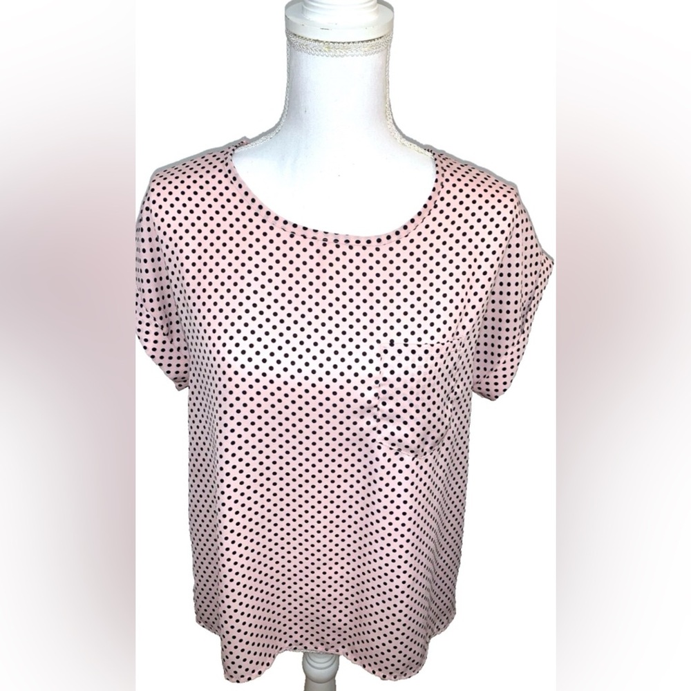 Jon & Anna Y2K Polka Dot Short Sleeve Top | Soft Pink & Black | Small